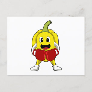 Postal Pimienta como boxeador con guantes de boxeo