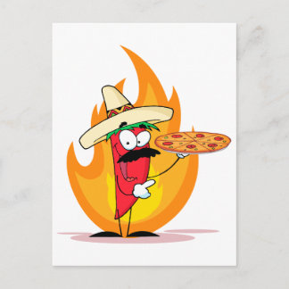 Postal Pimienta de chile de Sombrero Chile sostiene pizza