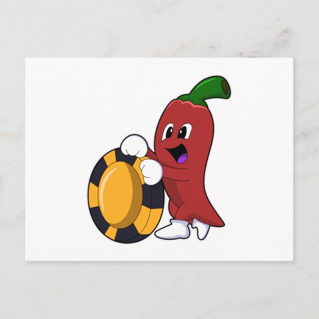 Postal Pimienta en Poker con fichas de póquer (Anverso)