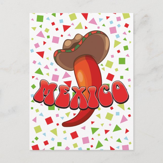 Postal Pimiento chilli de México divertida fiesta (Anverso)