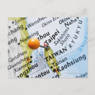 Postal Pin de mapa colocado en Taipei, Taiwán en el mapa,