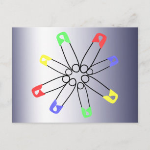 Postal Pin de seguridad arcoiris solidario verde amarillo