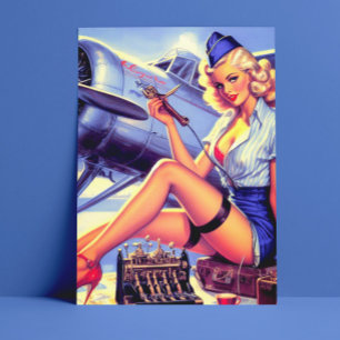 Postal Pin-up de avión vintage