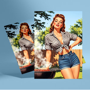 Postal Pin-up de barbacoa vintage