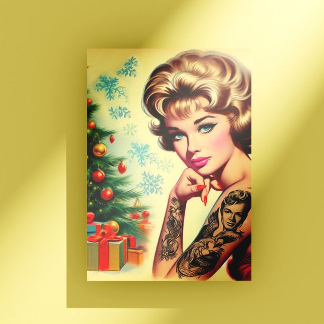 Postal Pin-up de Navidad Tatuada Vintage (Subido por el creador)