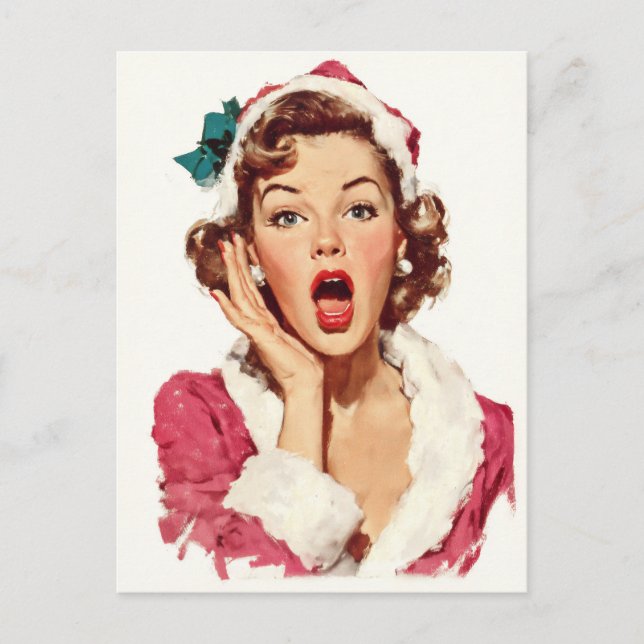 Postal Pin-Up Navideño Retro Sorprendido (Anverso)