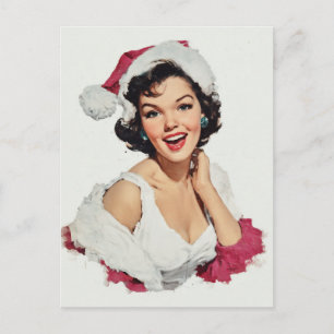 Postal Pin-Up Retro de Navidad Sonriente