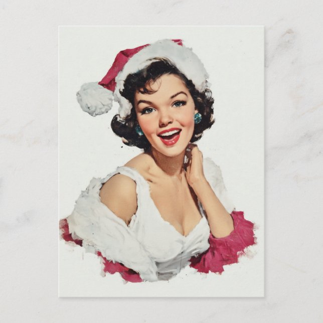 Postal Pin-Up Retro de Navidad Sonriente (Anverso)