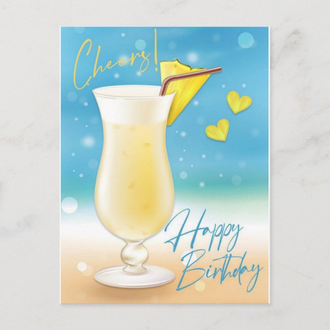 Postal Pina Colada Cheers Happy Birthday Post Card (Anverso)