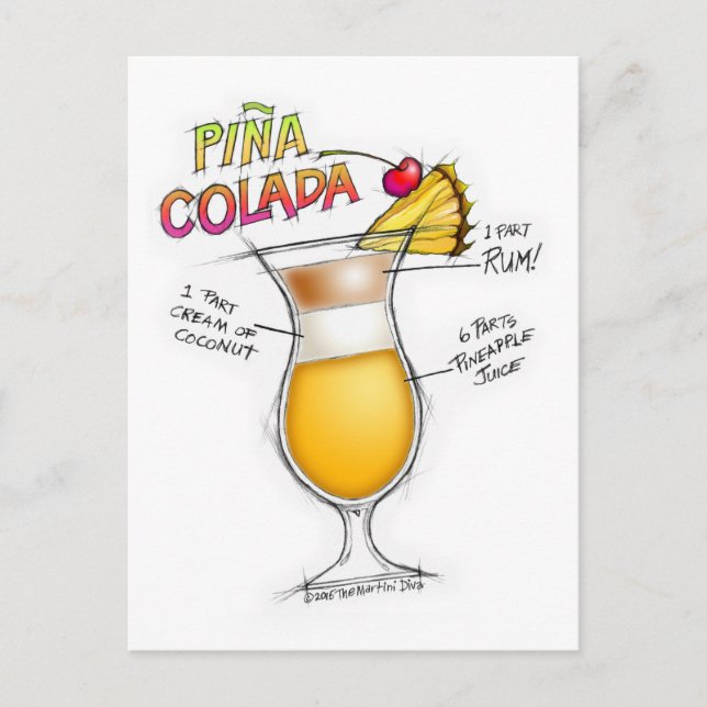POSTAL PINA COLADA RECIPE COCKTAIL ART (Anverso)