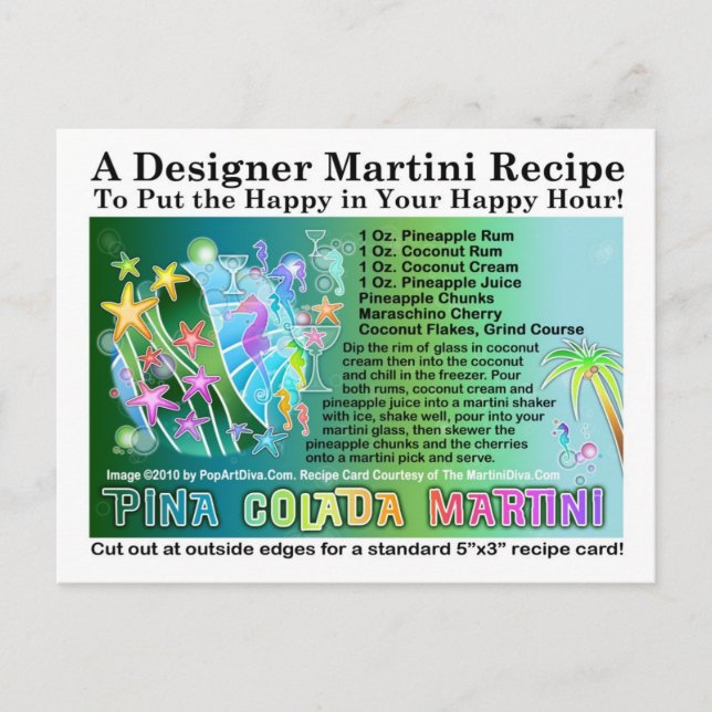 Postal Pina Colada Tropical Martini Postcard (Anverso)