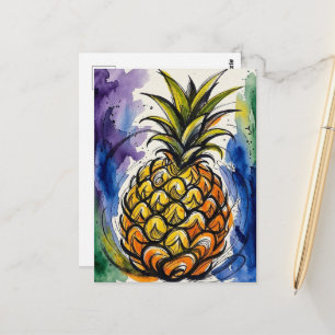 Postal Piña Fruta Acuarela Garabato