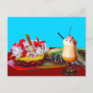 Postal Piña y helado con un batido de fruta