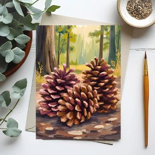 Postal Piñas   Bosque Otoñal de Acuarela de Otoño