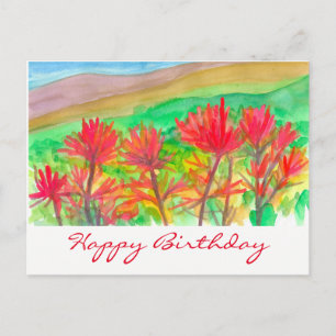Postal Pincel indio de acuarela feliz cumpleaños