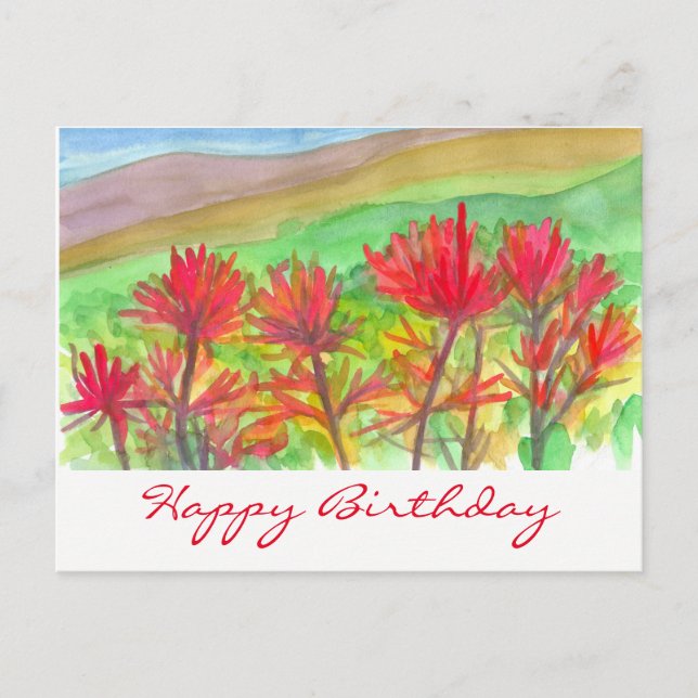 Postal Pincel indio de acuarela feliz cumpleaños (Anverso)