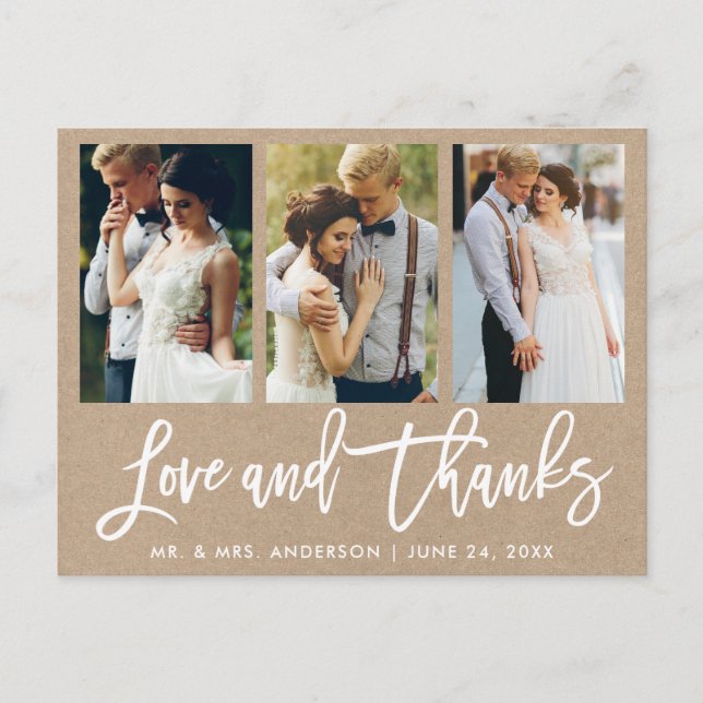 Postal Pincel Script 3 Foto Boda Amor Gracias Kraft (Anverso)