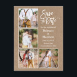 Postal Pincel Script Kraft Save The Date Pareja 4 Foto<br><div class="desc">Moderno Pincel Script 4 Foto Anuncio de Compromiso de Pareja Kraft Save The Date Tarjeta Postal</div>