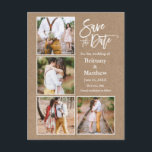 Postal Pincel Script Kraft Save The Date Pareja 4 Foto<br><div class="desc">Moderno Pincel Script 4 Foto Anuncio de Compromiso de Pareja Kraft Save The Date Tarjeta Postal</div>