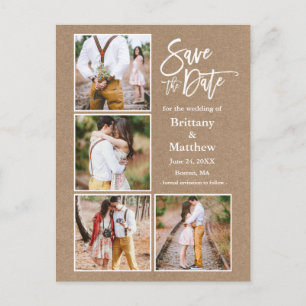 Postal Pincel Script Kraft Save The Date Pareja 4 Foto
