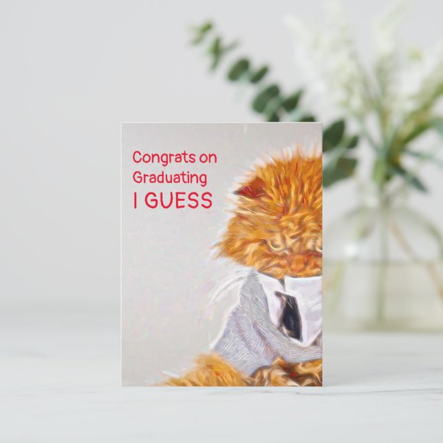Postal Pincelada de Gato Enojado con Tema de Graduación (Anverso de pie)