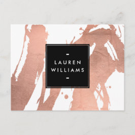 Postal Pinceladas abstractas de oro rosa sobre blanco