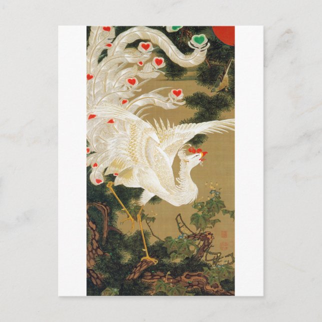 Postal Pine Tree & Phoenix (Love Heart Phoenix), Jakuchu (Anverso)