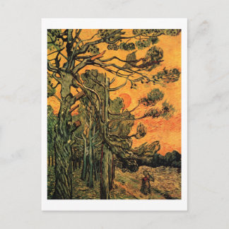 Postal Pine Trees Red Sky Sunset Van Gogh Bella Artes
