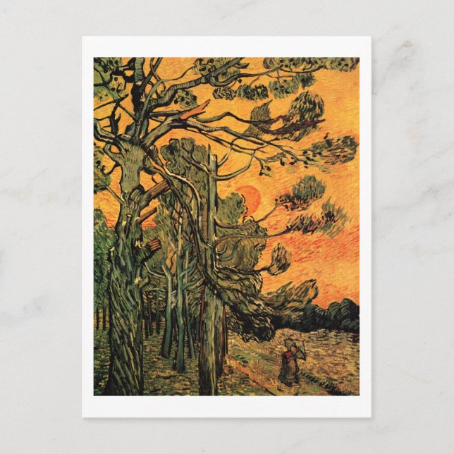 Postal Pine Trees Red Sky Sunset Van Gogh Bella Artes (Anverso)