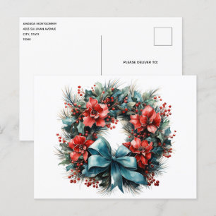 Postal Pine Wreath con Navidades Holly