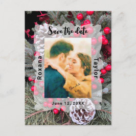 Postal Pinecone Evergreen Berries Boda Foto Guardar fecha