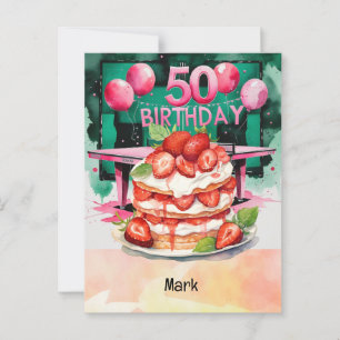 Postal Ping Pong 50° cumpleaños con pastel
