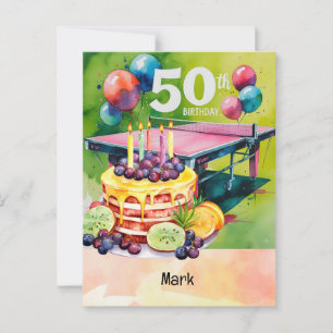 Postal Ping Pong 50° cumpleaños con pastel