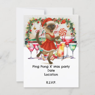 Postal Ping Pong con tema de Navidad para amantes de gato