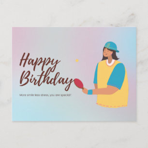 Postal Ping Pong Feliz Cumpleaños Jugador de Tenis de Mes