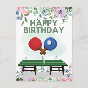 Postal Ping Pong Feliz Cumpleaños Jugador de Tenis de Mes
