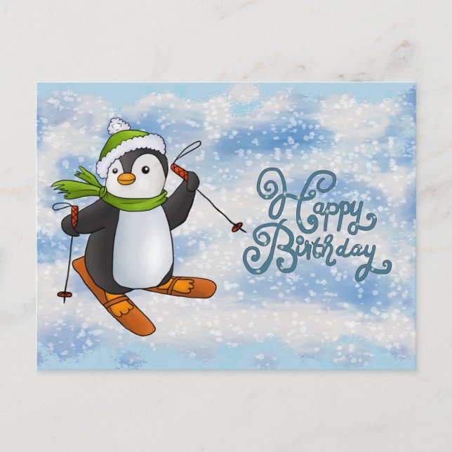 Postal Pinguin mit Ski Karte (Anverso)