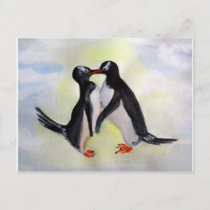 Postal Pingüino acuarela