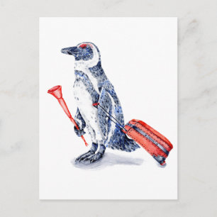 Postal Pingüino africano con maleta