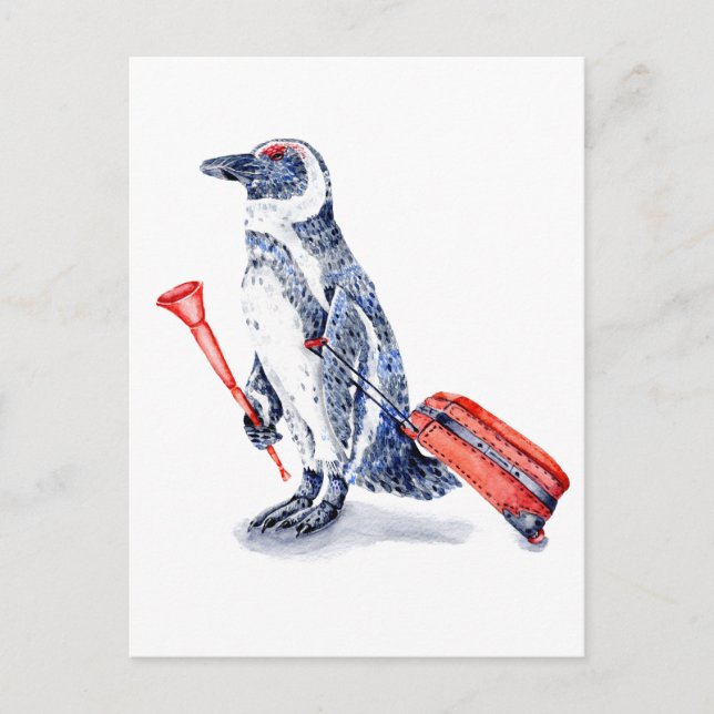 Postal Pingüino africano con maleta (Anverso)
