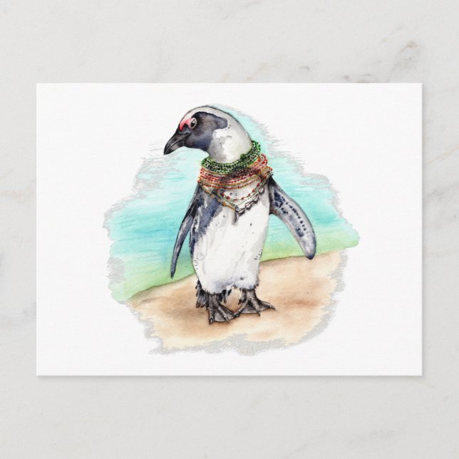 Postal Pingüino africano en una playa (Anverso)