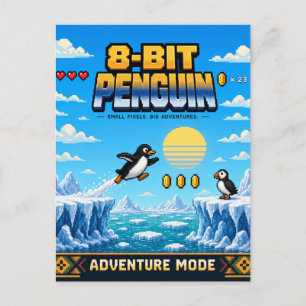 Postal Pingüino, arte de píxel retro de 8 bits