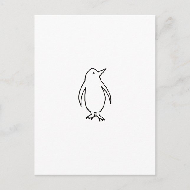 Postal Pingüino - arte divertido simple de dibujar líneas (Anverso)