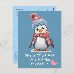 Postal Pingüino azul lindo para Navidades infantiles
