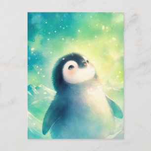 Postal Pingüino Bebé Dulce en Nieve Mágica