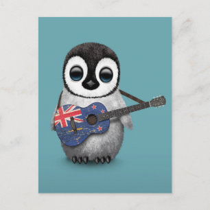 Postal Pingüino Bebé Jugando La Guitarra De Bandera De Nu