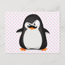 Postal Pingüino Blanco Negro Y Mustache Fundido