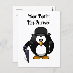 Postal Pingüino Butler con pájaro Personalizado con parag