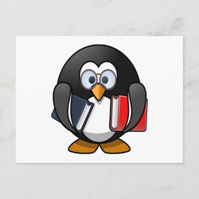Postal Pingüino cargando libros (Anverso)