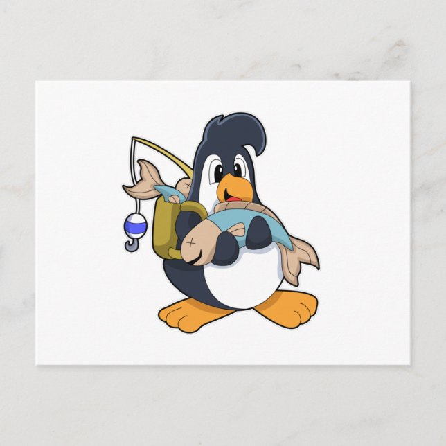 Postal Pingüino como anglopardo con pescado (Anverso)